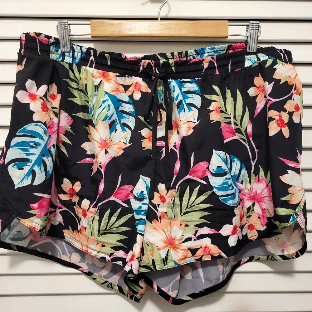 Old Navy Women's Shorts Black & Tropicl Floral Active Fitness Running Sh…